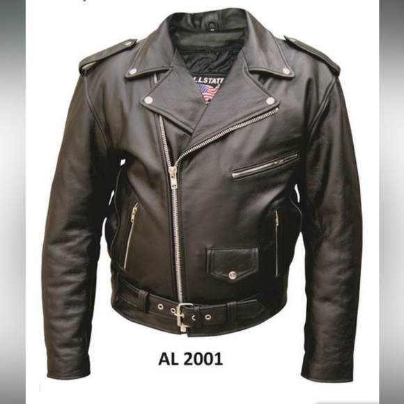 Allstate Black Leather Motorcycle Jacket - Picture 2 of 11